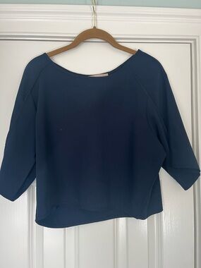 Women's Crop Navy Blue Boxy Boatneck Top